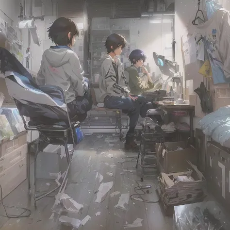 There are many people in a room with many things, Gwaiz, style of Makoto Shinkai, by Kamisaka Sekka, ( ( Makoto Shinkai ) ), artwork in the style of Gwaiz, in style of Makoto Shinkai, Gwaiz and Makoto Shinkai, studio glibly Makoto Shinkai