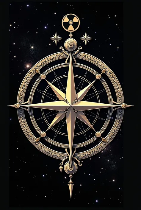 Compass with a star and a radioactivity symbol