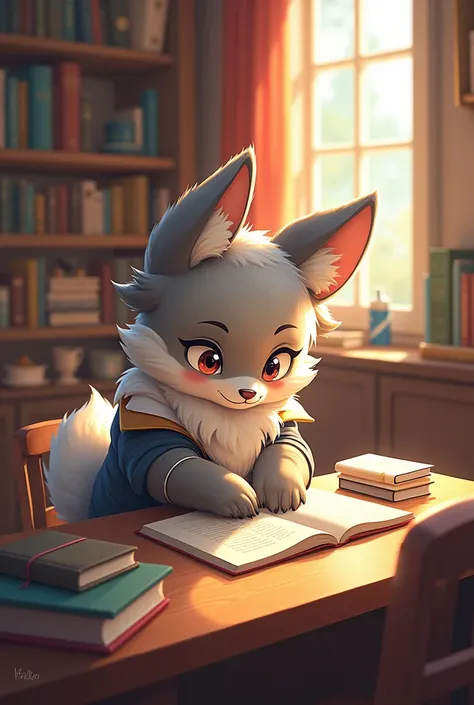 Fursona sitting and studying