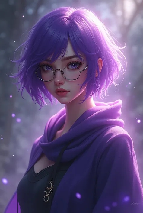 1 Girl, Mature female, masterpiece, mistress, goddess,short hair ,((Purple Hair)),Glasses