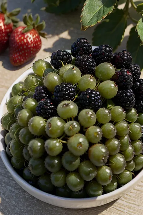 Green Diamonds with Blackberrys and Strawberries