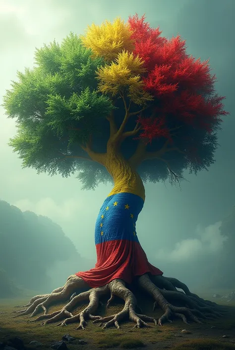 I would like to create a tree where the roots are the Venezuelan flag and the rest are the Italian flag.