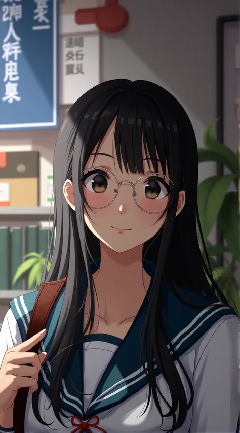 Focus on the face of a cute high school girl