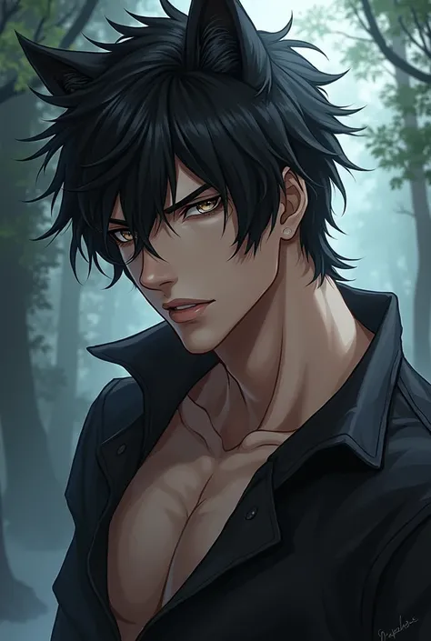 Sexy Anime male with black hair wolf 