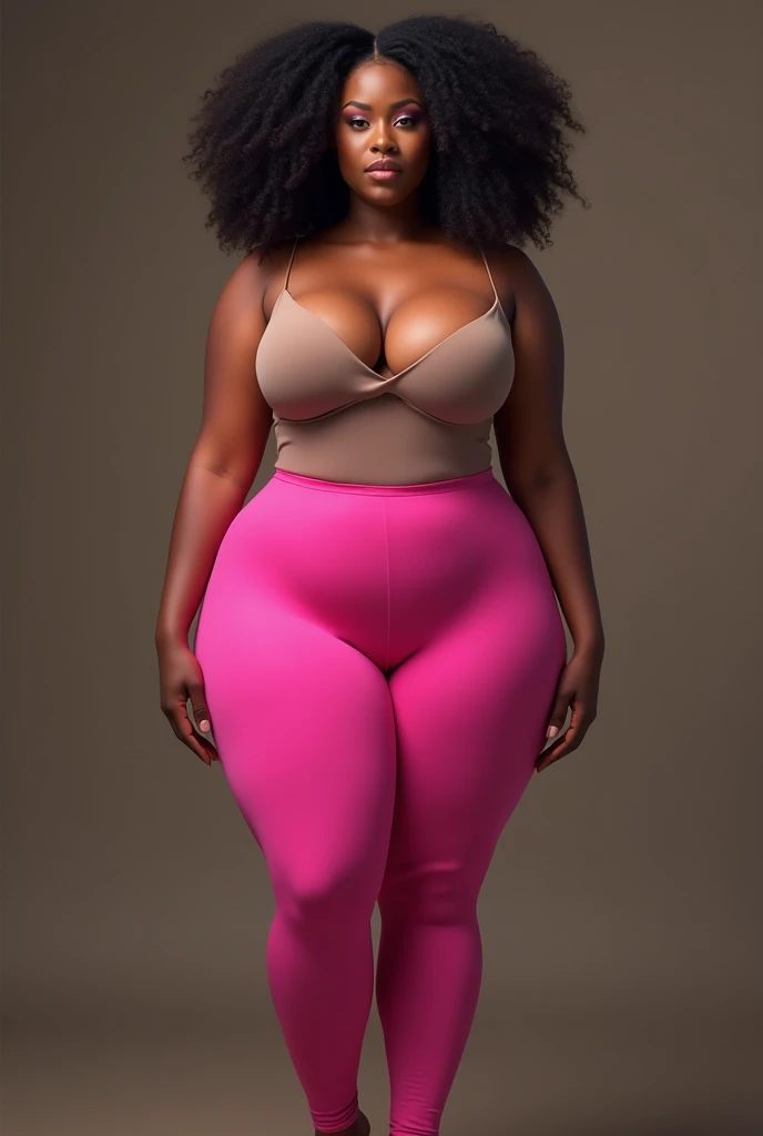 Curved with moderately big hips African lady wearing pink tights facing forward