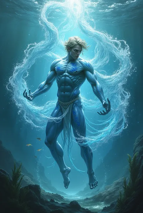 Underwater, Sea, Water elemental, Humanoid, Transformation, Combat, Arms as weapons, Stylish, Male, Skin