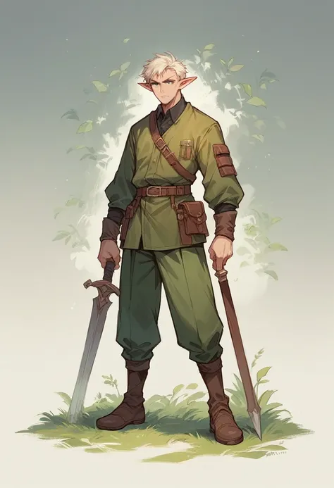 a anime elf, wearing archers clothes, full body, thin body