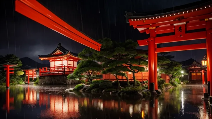 Beautiful,japan,scene,temple,night,rain,calm 