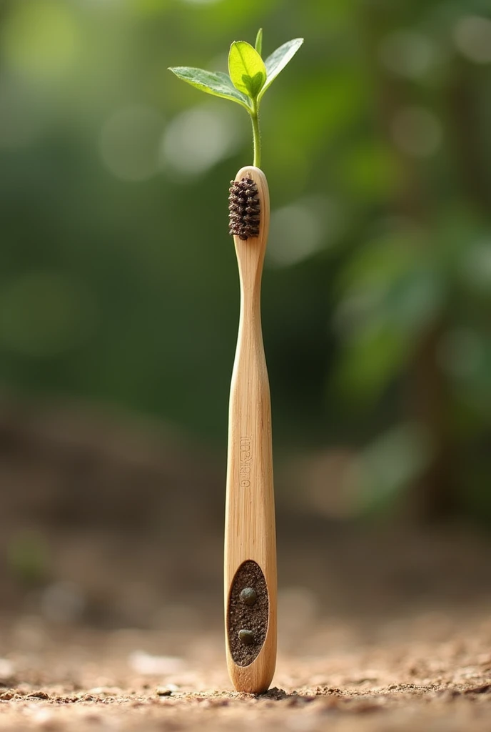 Bamboo toothbrush with seed grow inside without brand logo