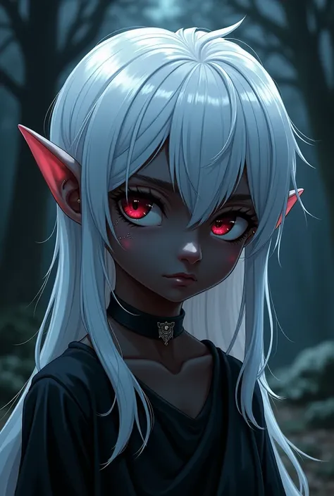 Dark elf child male, dark skin, anime art
