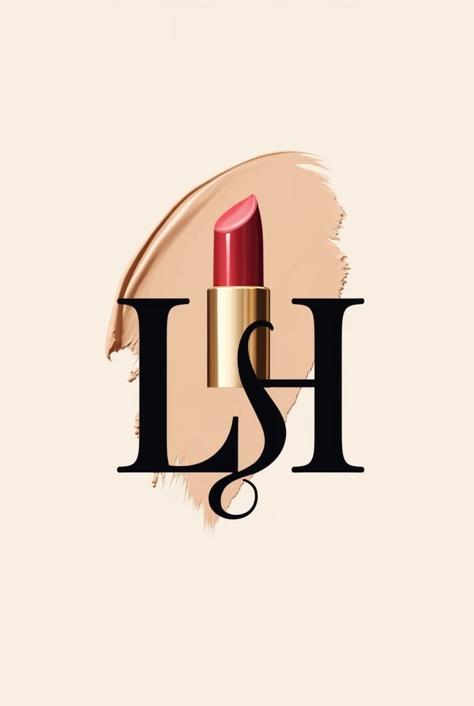 Criar um logotipo elegante para studio de maquiagem com a seguinte marca: Letícia Harumi Use the brand&#39;s initials to create a fused element and insert a lipstick as a supporting element and a foundation smudge in the background Slogan: studio 