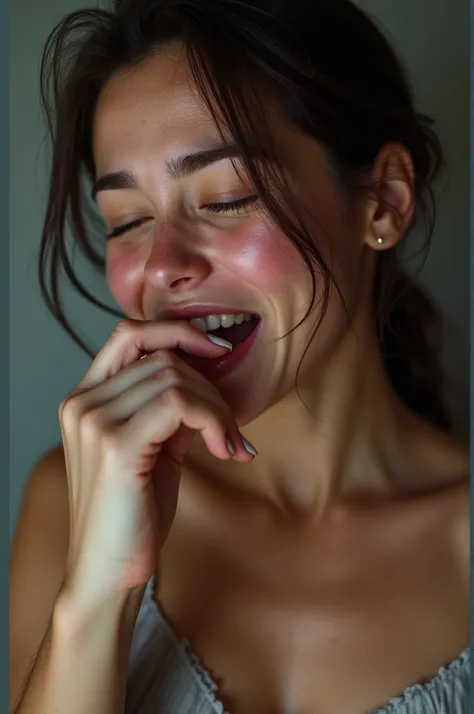 Believe me, a girl sucking my penis crying with a lot of semen in her mouth and on her body 