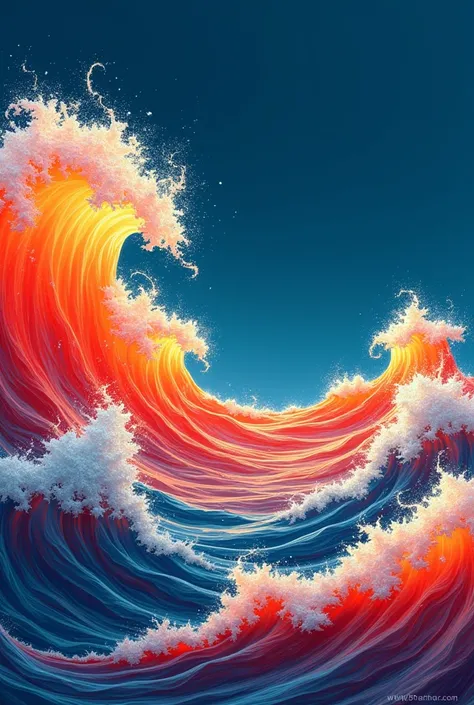 Blue background with orange and red waves