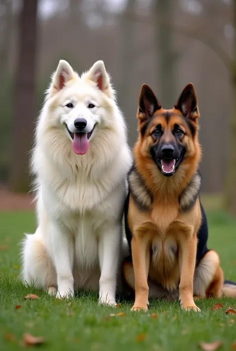 dogs like samoyed, Golden Retriever and German Shepherd in one photo
