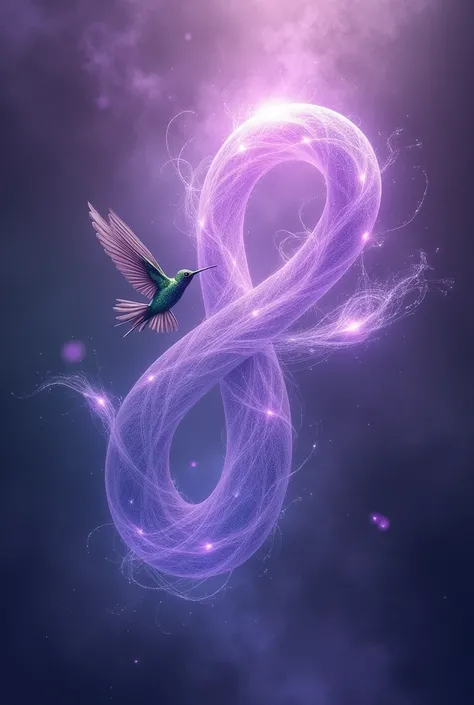 Infinity symbol violet rays and hummingbird