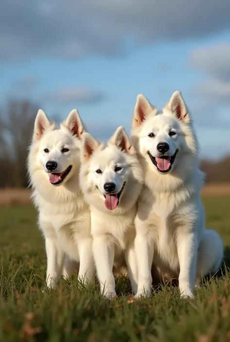 Samoyedo, golden retiver y pastor aleman en una foto
