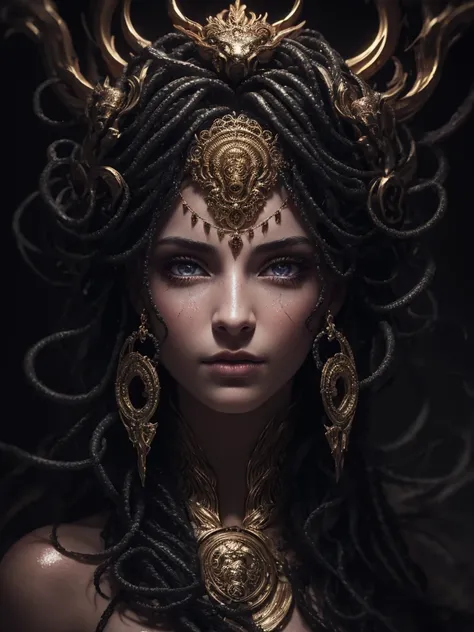 best quality, 8k, very delicate and beautiful, highly detailed face and skin texture, shiny skin, high resolution, medusa stand ...