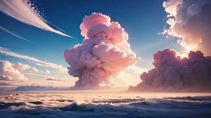 white cloud fairyland, dreamy romantic, dreamy atmosphere and drama, so magical and dreamy, dreamy scene, heaven pink, on the clouds, the sky is pink, heaven, white cloud fairyland, fantastic and dreamy atmosphere, dreamy and fantastical, music video still...