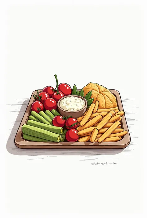 Make me a sketch or drawing of a food tray 