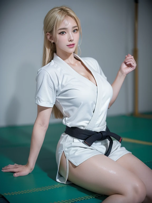 (8k, raw photos, a masterpiece of quality: 1.2), (realistic, photorealistic: 1.37), ((a little bit of cleavage 1.3))，female judo...