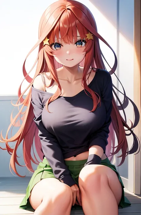 （赤い髪と青い目をしたAnime Girls）, Loose mid-cut T-shirt,((I can see my belly button))、No underwear, ((Short-sleeved shirt showing shoulders)), (Micro Mini Skirt:1.2),魅力的なAnime Girls, Anime Girls con pelo largo, 美しいAnime Girls, かわいいAnime Girls, Anime Girls, かわいいAnim...