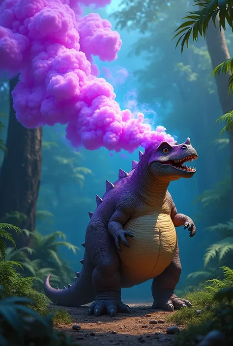 Fat dinosaur farting purple/blue