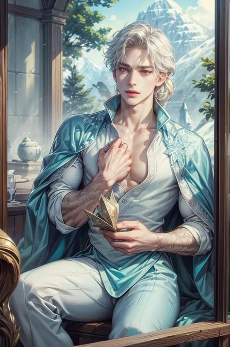 ((Best quality)), ((masterpiece)), (detailed), ((perfect face)), ((halfbody)) frozen elsa arendelle male version, handsome boy