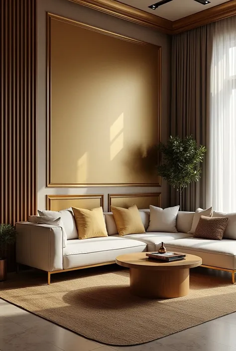 luxury living room with gold painted wall