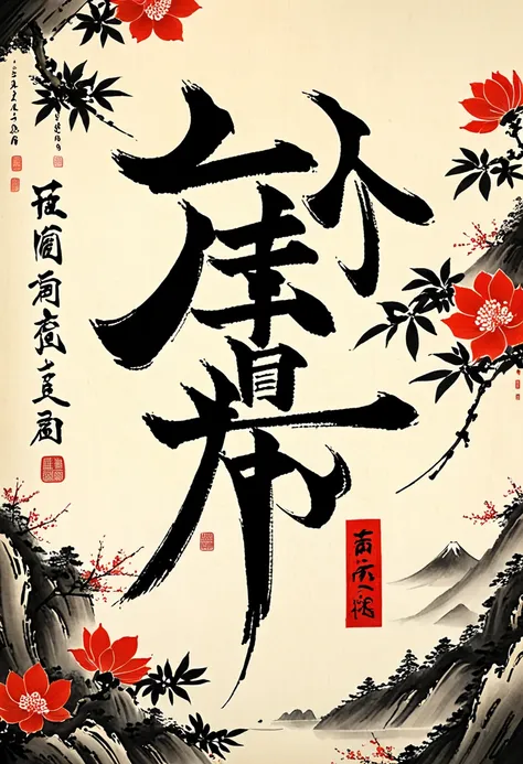 shodô, muni d'un pinceau et d'encre de chine, le calligraphe trace un idéogramme japonais sur du papier, art ancestrale de la ca...