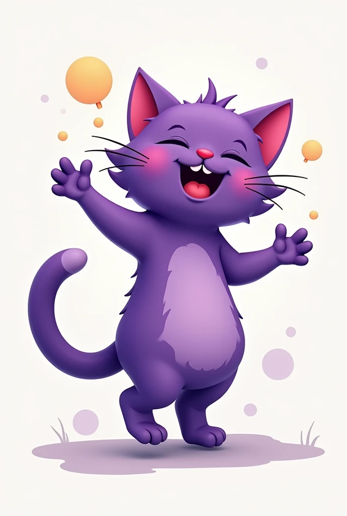 The talkative purple cat is happy and dancing. Talking will make you rich. Purple cat knows how to communicate emotions. 