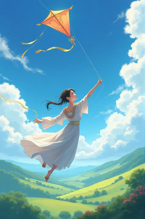 Anime figure flying a kite