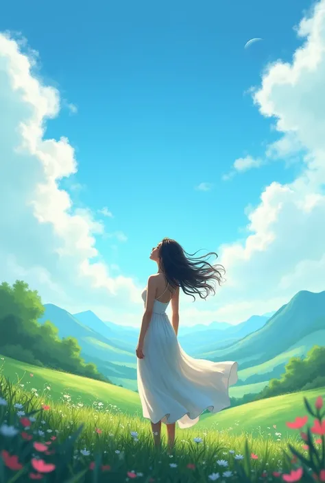 1girl, looking up at the sky, from behind, luxury effect, 8k, wallpaper