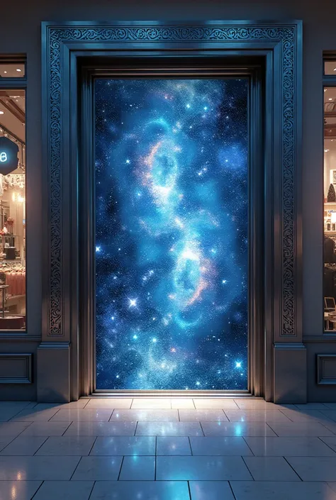 make a image of  elevator door in the mall.  the image must be in cosmic style. 