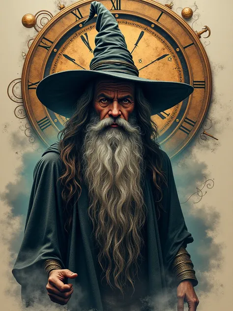 Create wizard tattoo design with clock behind 4k