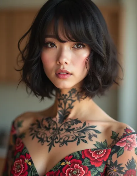 (Scarlet Peony Tattooの在る背中のクローズアップ:1.7)、Scarlet Peony Tattoo、woman、