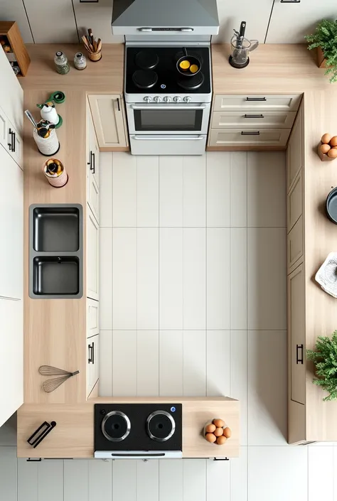 Give me a picture of easy drawing designing a kitchen layout that optimizes the use of tools for efficient egg preparation

Work Triangle: Arrange the stove, sink, and refrigerator in a triangular layout to minimize movement between these key areas.

Prep ...