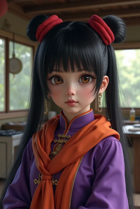 (masterpiece:1.1, Best Quality:1.1, 32k HDR, High resolution), (1 girl in, Alone), Ultra-realistic portrait of Chi-Chi, (major chichi, dragon ball Z, Chichi Madura, Chichi Madura), realistic and elegant hairstyle, black fur, hair collected, by dango, red h...