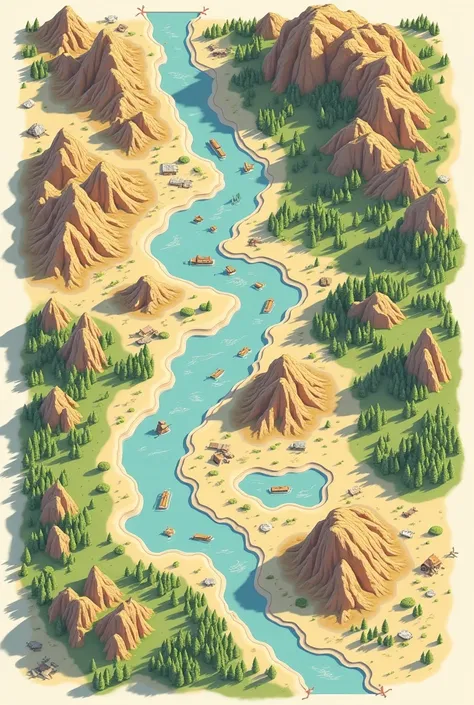 Top down Word map of diverse terrains, no isometric angle 
