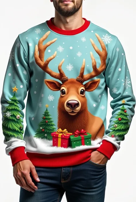 Vivid and cute elk pattern，Can be a whole elk or just the head，This cute character is instantly recognizable。Add Christmas elements to sweatshirts，Like snowflakes、gift box、Christmas tree, etc.，Complements the elk pattern。Use Christmas colors，red、green、Whit...