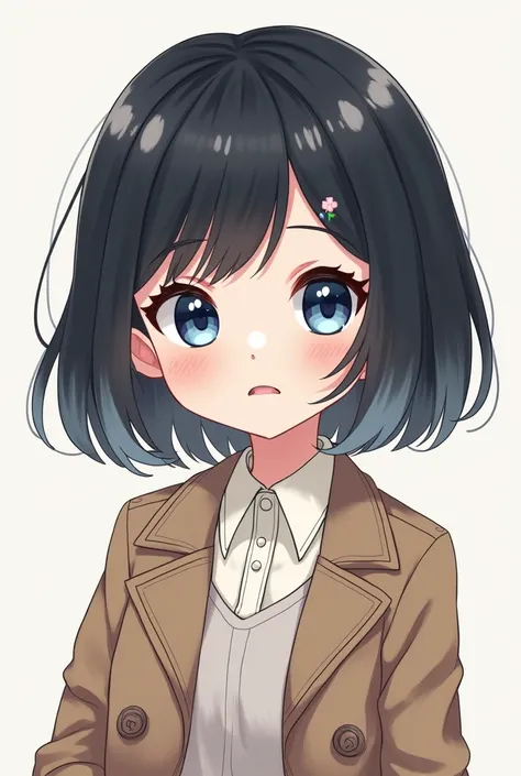 gender:Girl Eye Color:Blue Eyes Hairstyle:Bob hair color:Black hair with a gray gradient:Cool clothes:Parker style:Cute illustration

