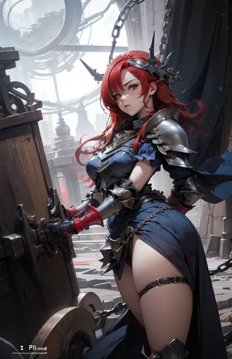 1girl, lisara restall, ((red hair:1.5)),
BREAK (armor, armored dress, chain, collar, dress, faulds, gauntlets, headpiece, metal collar, plackart, blue dress:1.2),
BREAK ((anime girl)), best quality, expressive eyes, perfect face, (masterpiece), best qualit...