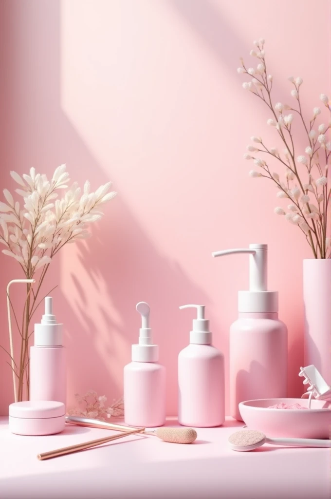 italic text that you say (chemical processes) soft pink color palette (Pastel pink background) that reflects professionalism and some hairdressing utensils that have hair chemical utensils