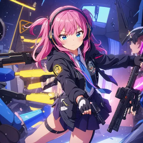 ((highest quality)), ((masterpiece)), (detailed), Perfect Face

(best quality),(masterpiece),(ultra detailed),(highres),production art,1girl, weapon, pink hair, gun, gloves, st ar-15 (girls frontline), solo, fingerless gloves, rifle, ar-15, jacket, skirt, ...