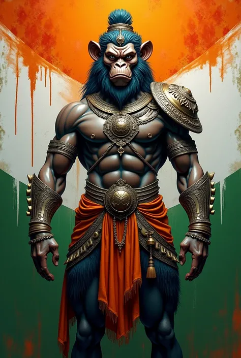 Create a metal image of lord Hanuman in Indian flag colour.