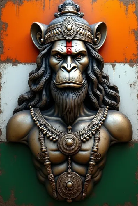 Create a metal image of beautiful lord Hanuman in Indian flag colour.