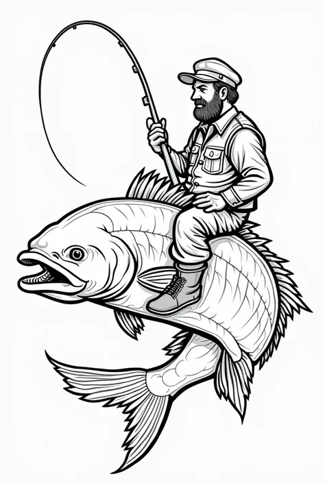 Fisherman captain riding fish. color full lineart clipart vector 