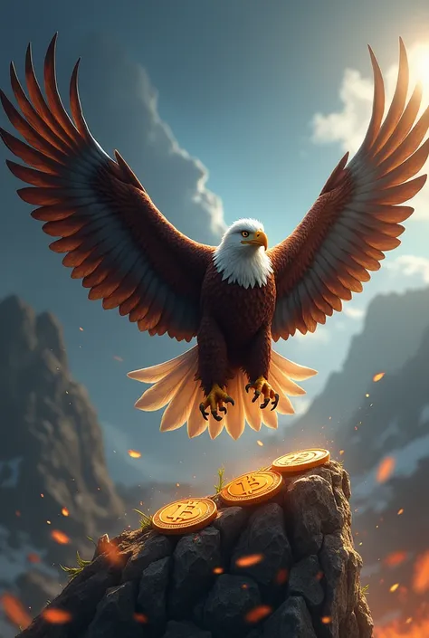 warcraft eagle flying over bitcoin