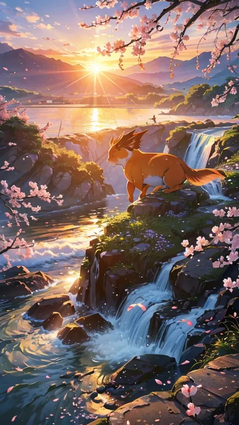 A dynamic depiction of a powerful carp climbing a waterfall。In the background, plum blossoms in full bloom and the morning sun shining、Demonstrate strong will and desire to pass the exam。A powerful brushstroke depicts ripe rice ears.。In the background is a...