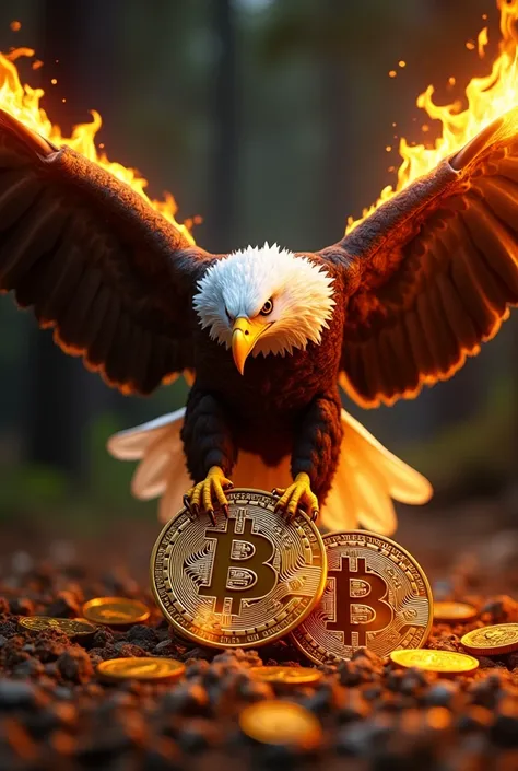 burning eagle grabing bitcoin coins