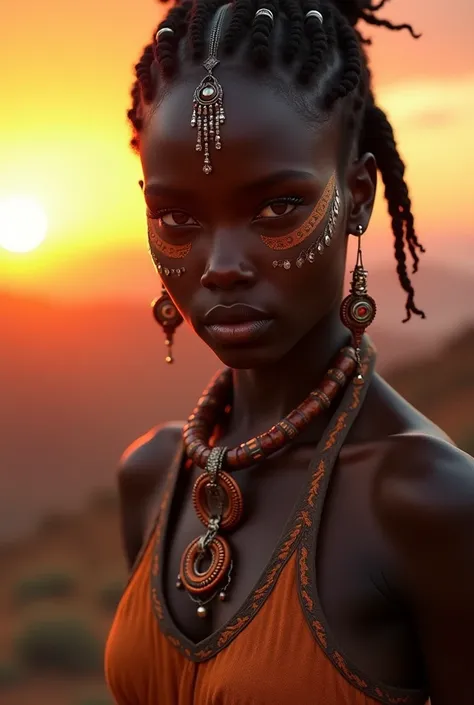 , stunning african princess, afrofuturism style, african princess, black african princess, afrofuturism, african queen, stunning portrait, 8k artistic portrait photography, afrofuturistic, anthropological photography, afrofuturist, futuristic himba teenage...